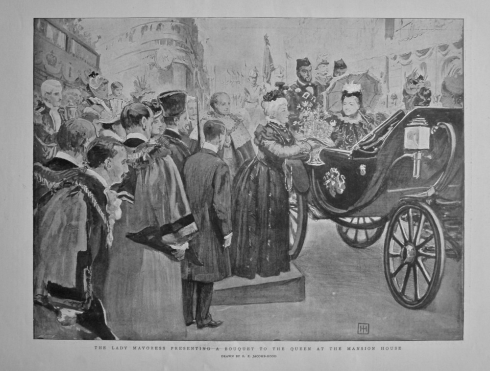 The Lady Mayoress Presenting a Bouquet to the Queen at the Mansion House. 1897.
