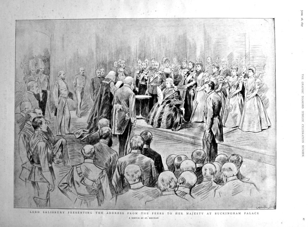 Lord Salisbury Presenting the Address from the Peers to Her Majesty at Buckingham Palace. 1897.