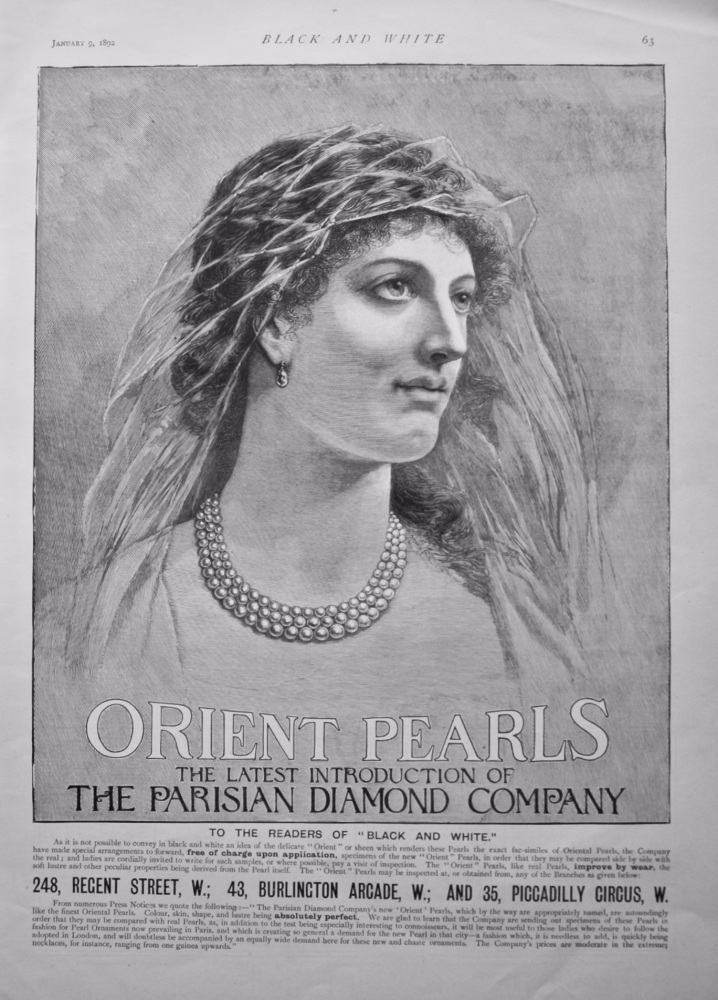 The Parisian Diamond Company. (Orient Pearls). 1892.