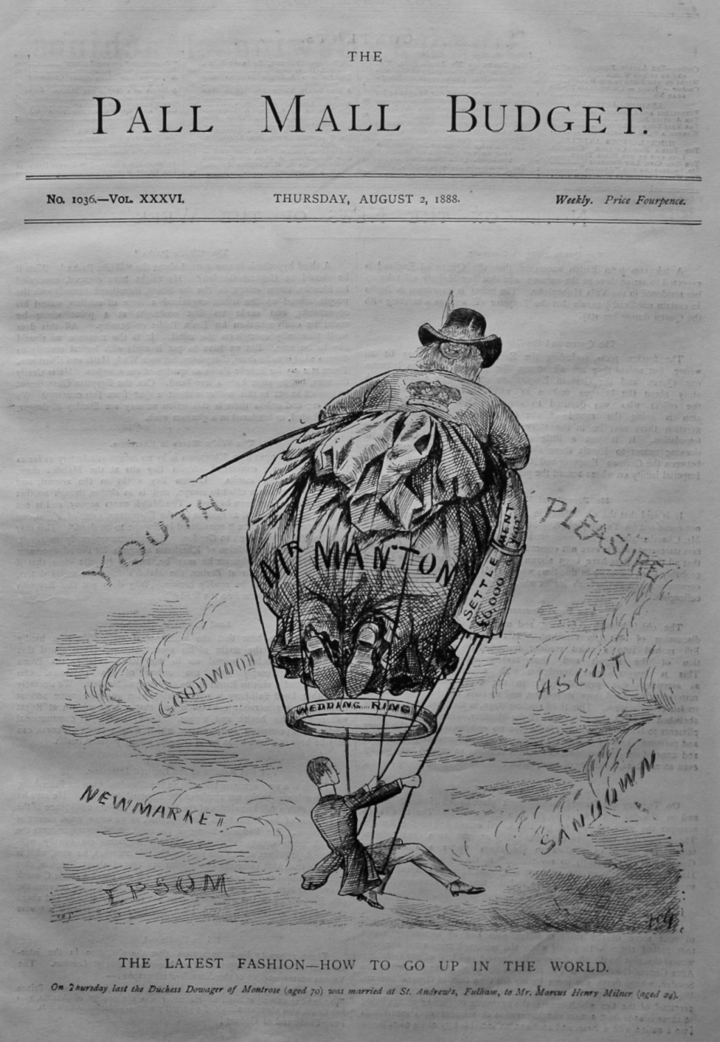 The Pall Mall Budget, August 2nd, 1888. (Front Page) The Latest Fashion - H