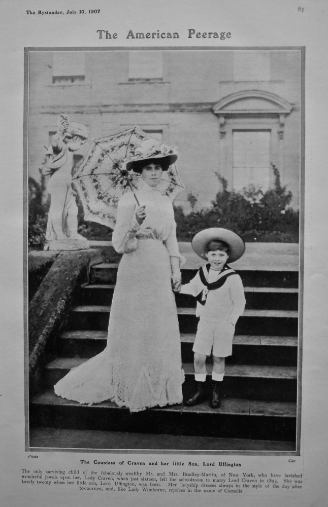 The American Peerage : The Countess Craven and her little Son, Lord Uffington. 1907. (Portrait Photograph)