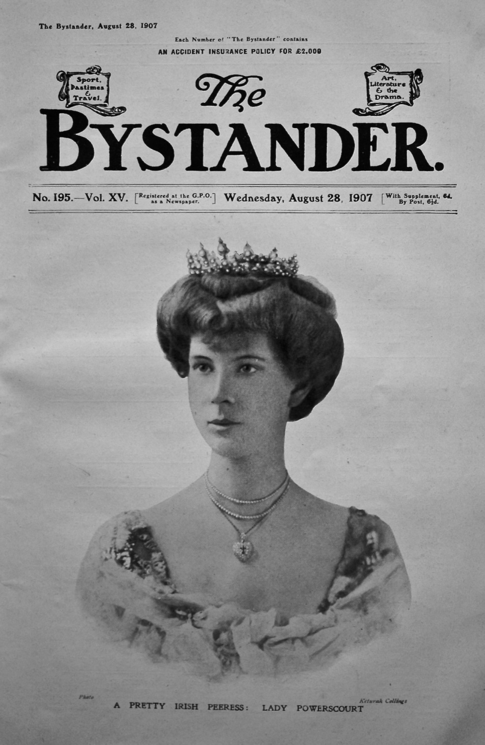 The Bystander, August 28th, 1907. (Front Page) A Pretty Irish Peeress : Lad