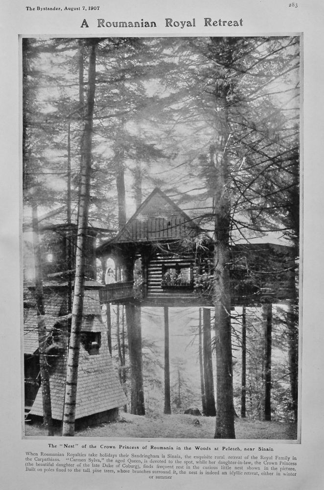A Roumanian Royal Retreat : The "Nest" of the Crown Princess of Roumania in the Woods at Pelesch, near Sinaia. 1907.