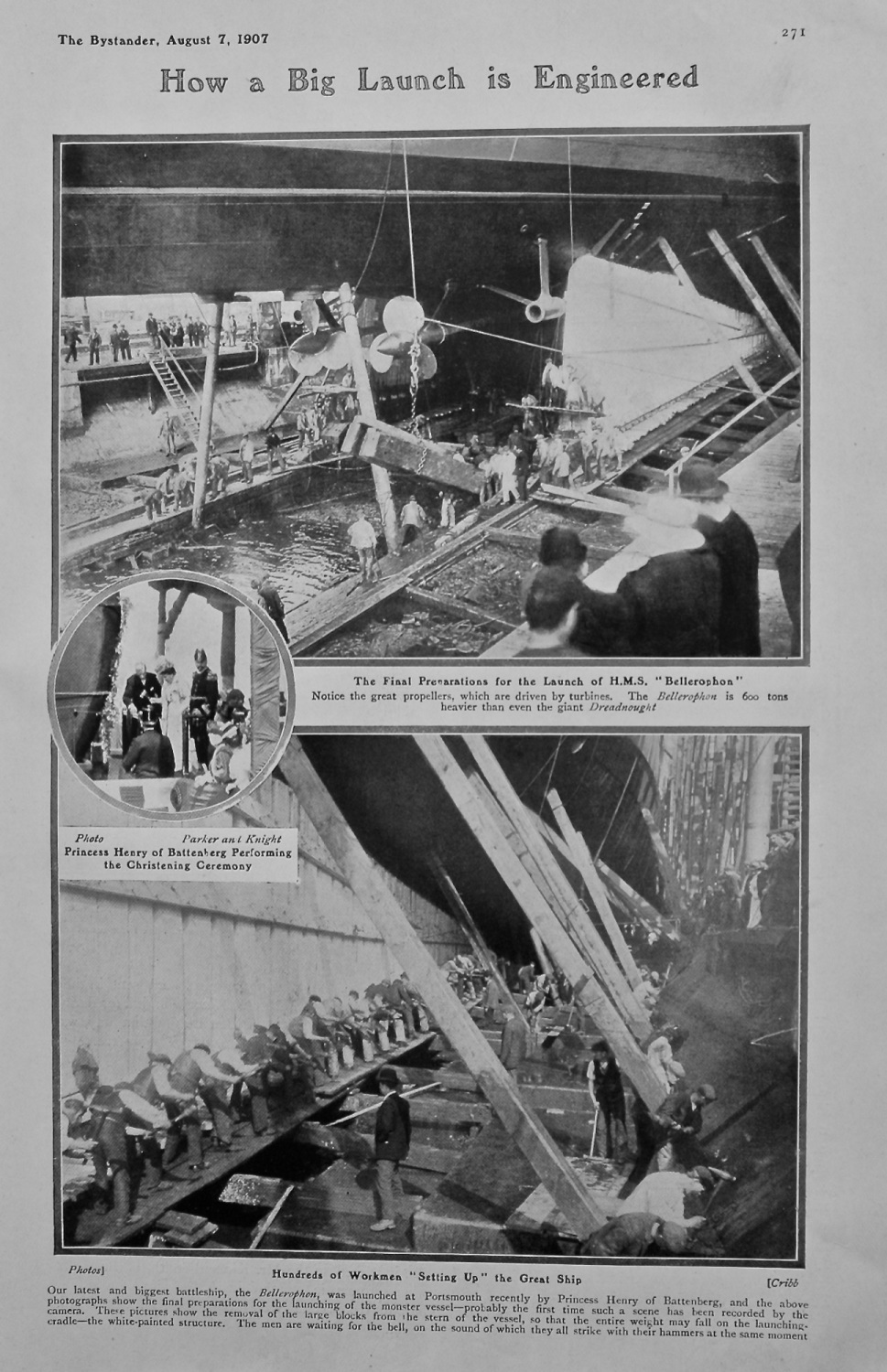 How a Big Launch is Engineered. (Launch of the Bellerophon at Portsmouth). 
