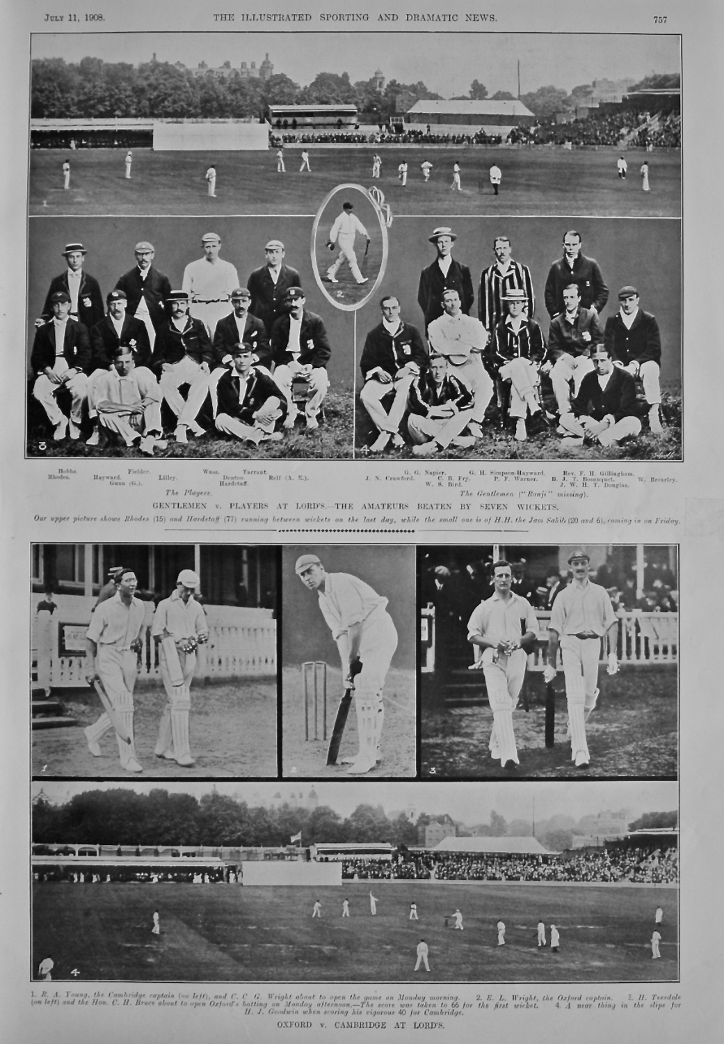 Gentlemen v. Players at Lord's.- The Amateurs Beaten by Seven Wickets. 1908