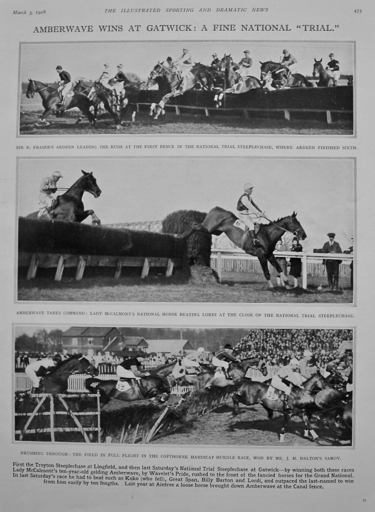 Amberwave Wins at Gatwick : A Fine National "Trial."  1928.