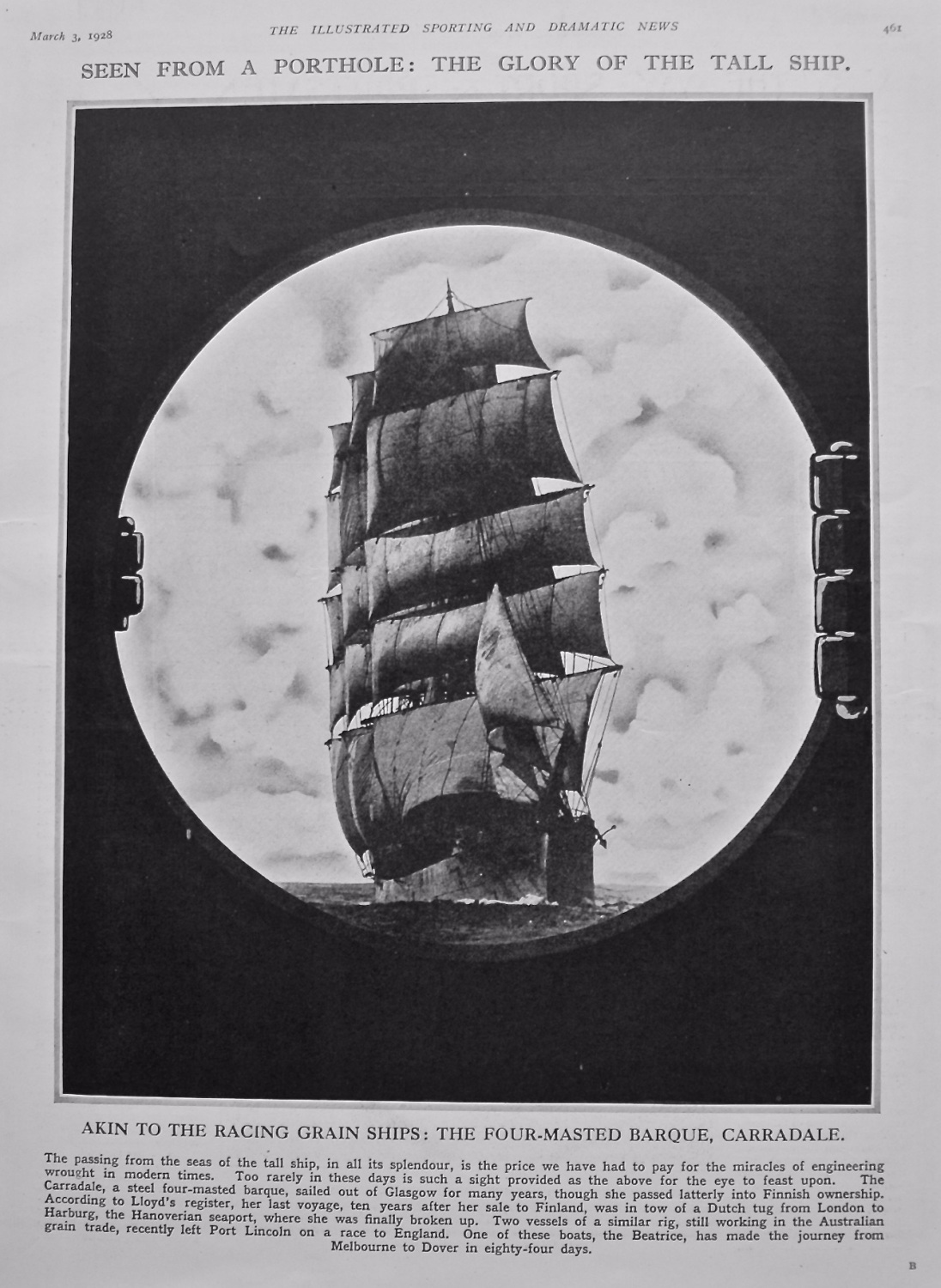 Seen from a Porthole : The Glory of the Tall Ship.  1928.
