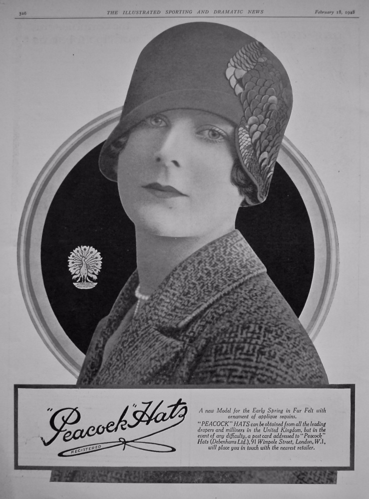 "Peacock" Hats. (Debenham's Ltd.) 1928.