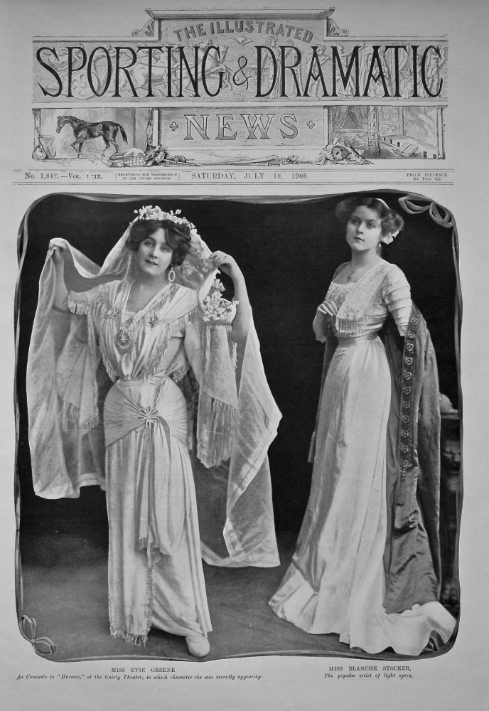 Miss Evie Greene & Miss Blanche Stocker.  (Front Page) 1908.