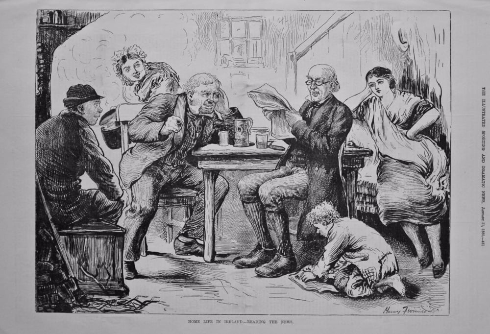 Home Life in Ireland.- Reading the News.  1880.