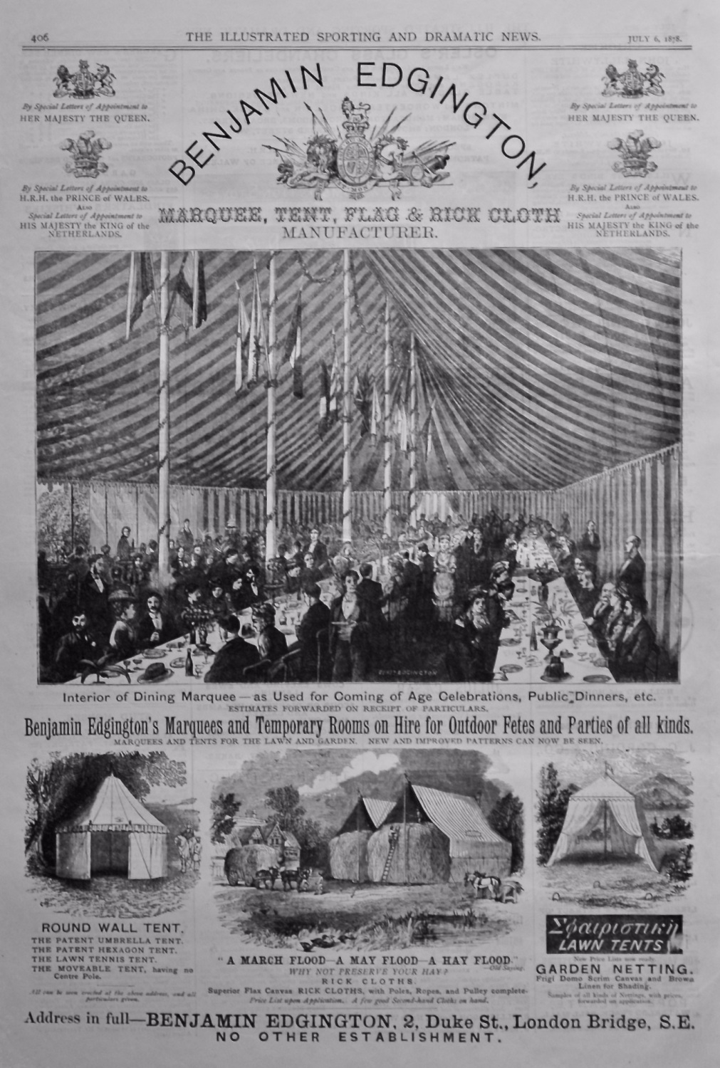 Benjamin Edgington. (Marquee, Tent, Flag & Rick Cloth Manufacturer.)  1878.