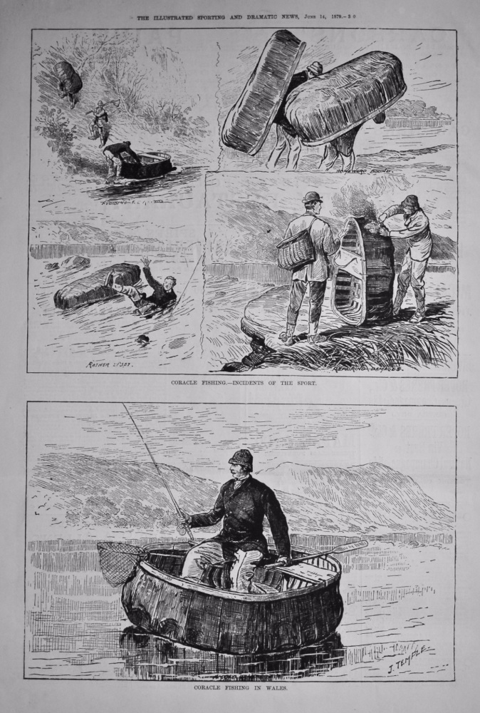 Coracle Fishing in Wales.  1879.