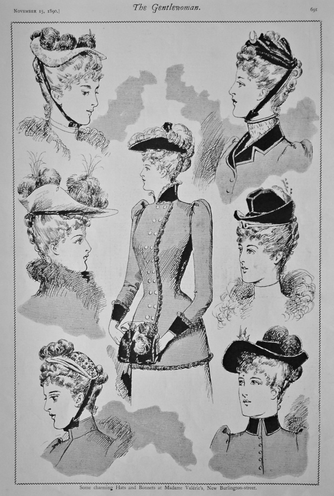 Some Charming Hats and Bonnets at Madame Valerie's, New Burlington-street. 1890.