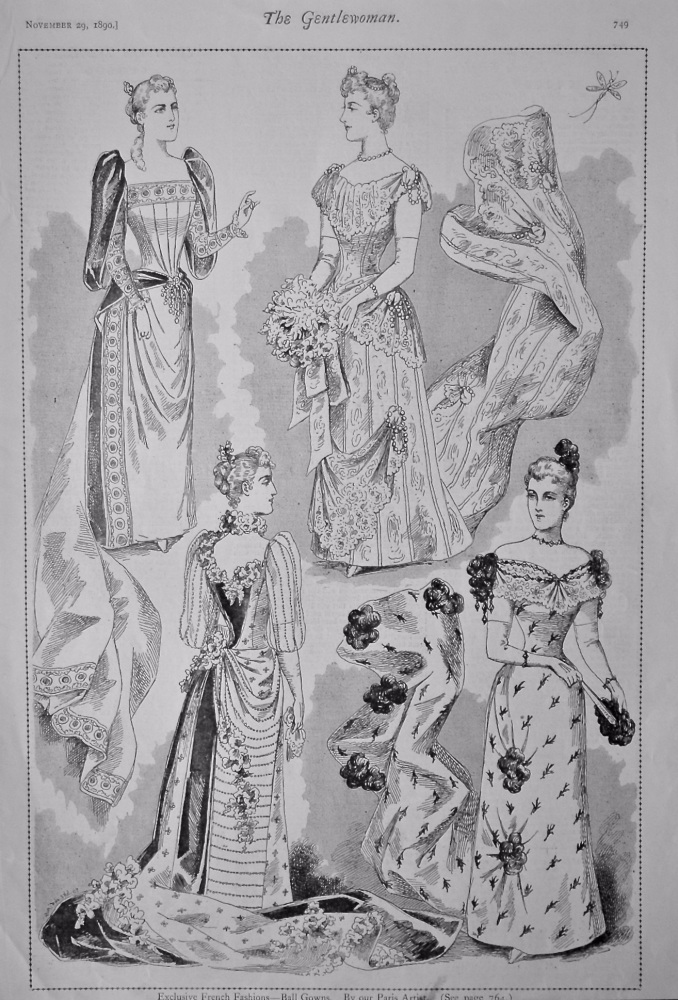 Exclusive French Fashions - Ball Gowns.  1890.