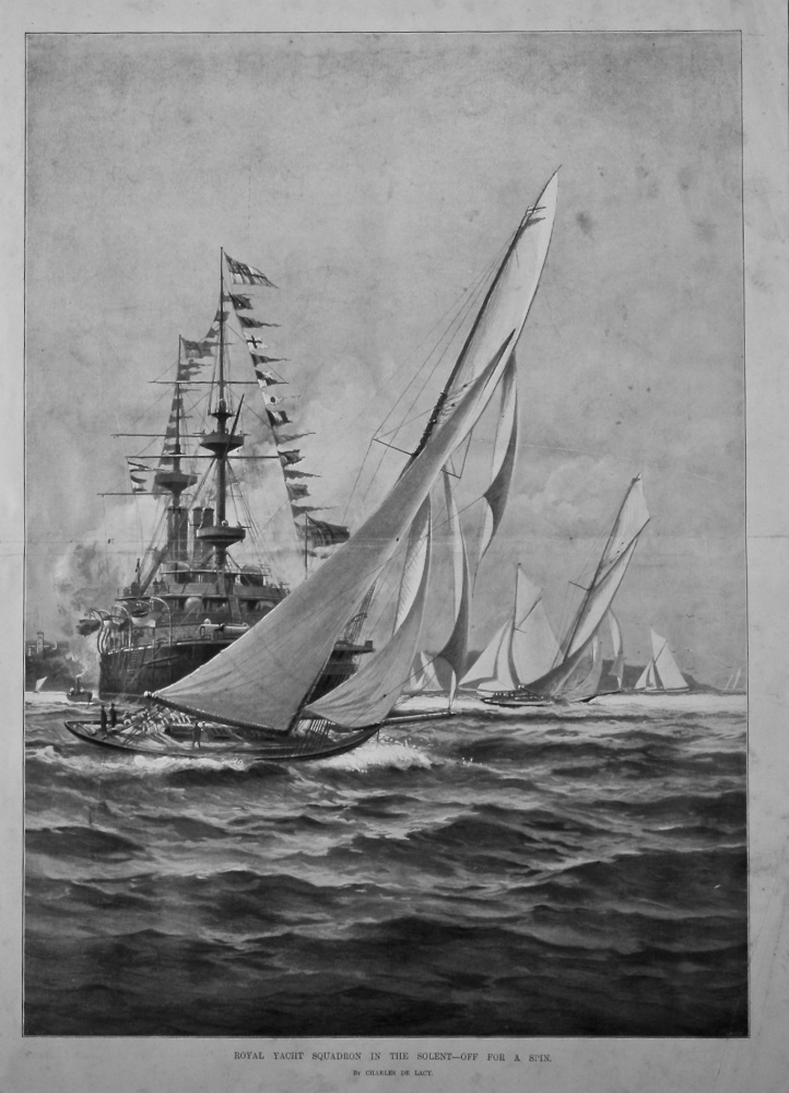 Royal Yacht Squadron in the Solent- Off for a Spin.  1897.