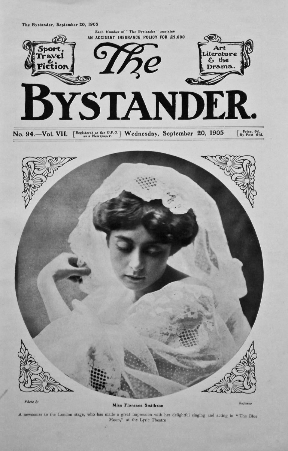 Miss Florence Smithson. (Front Page)  September 20th, 1905.