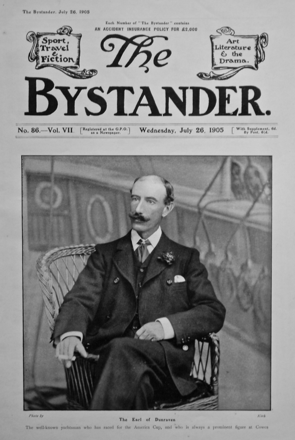 The Bystander, July 26th, 1905.  The Earl of Dunraven   (Front Page)