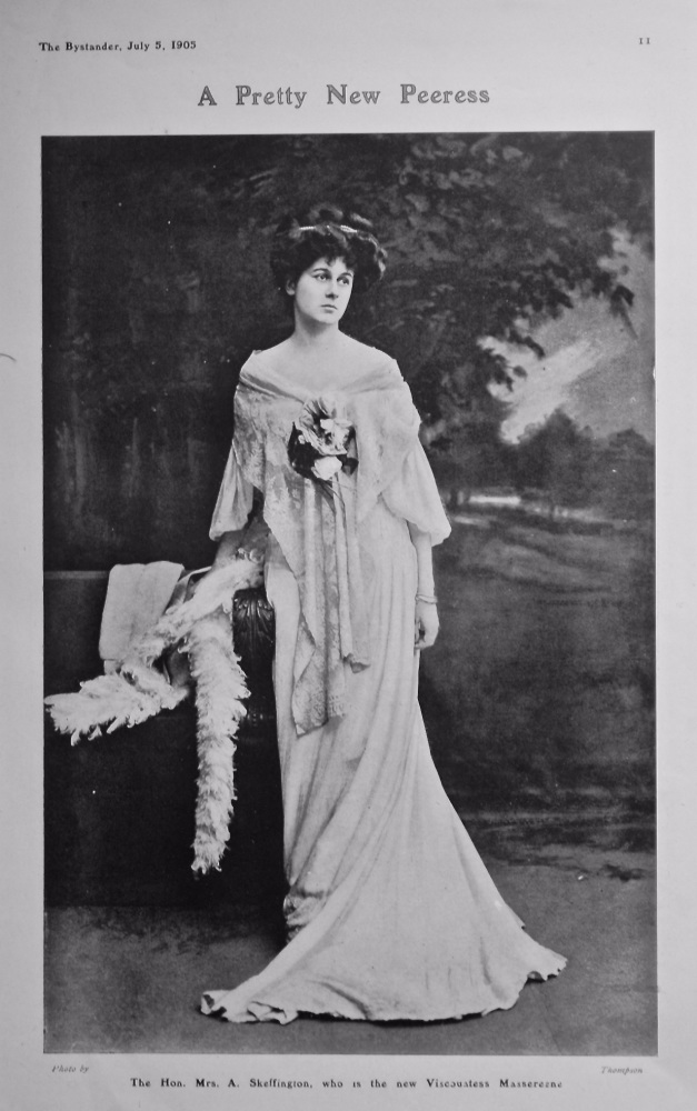 A Pretty New Peeress : The Hon. Mrs. A. Skeffington, who is the new Viscountess Massereene.  1905.
