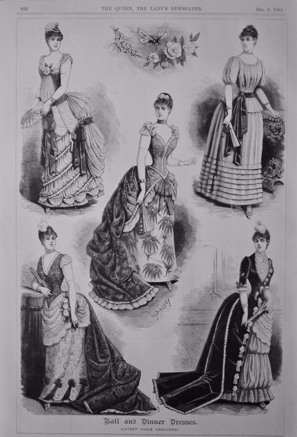 Ball and Dinner Dresses. (Latest Paris Fashions)  1884.