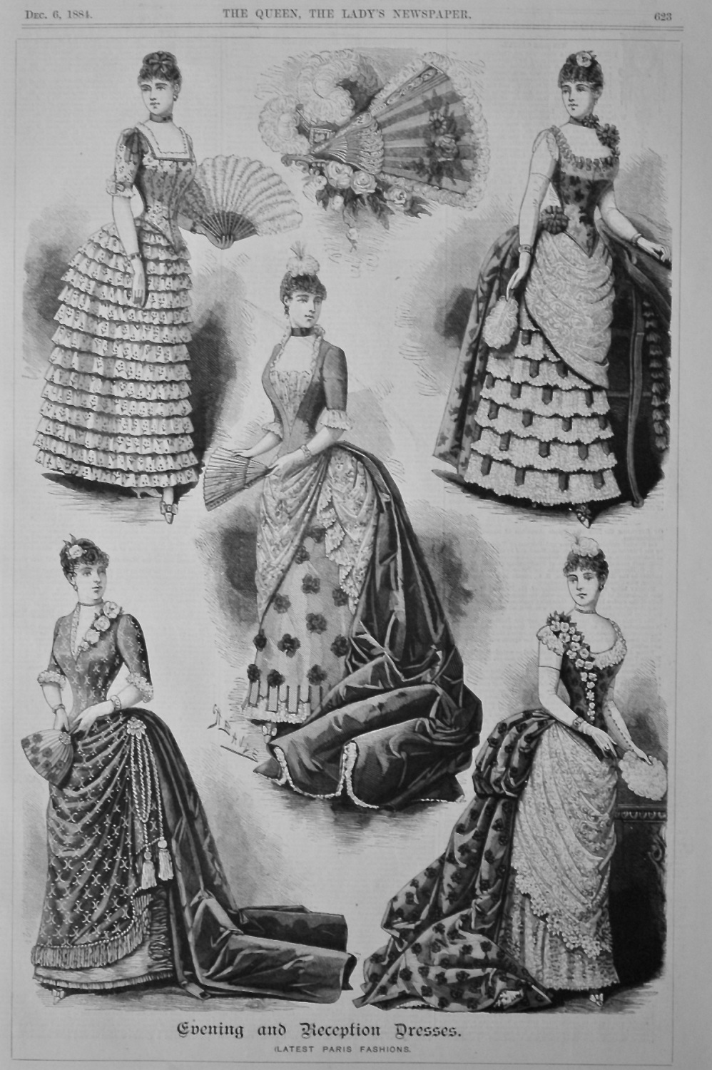 Evening and Reception Dresses. (Latest Paris Fashions). 1884.