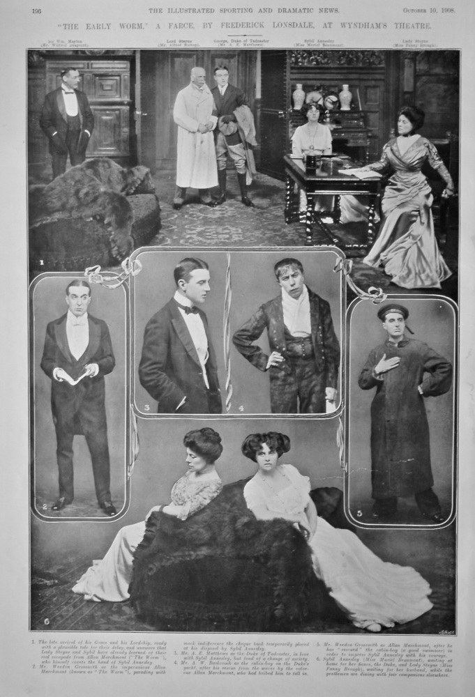 "The Early Worm." A Farce by Frederick Lonsdale, at Wyndham's Theatre.  1908.