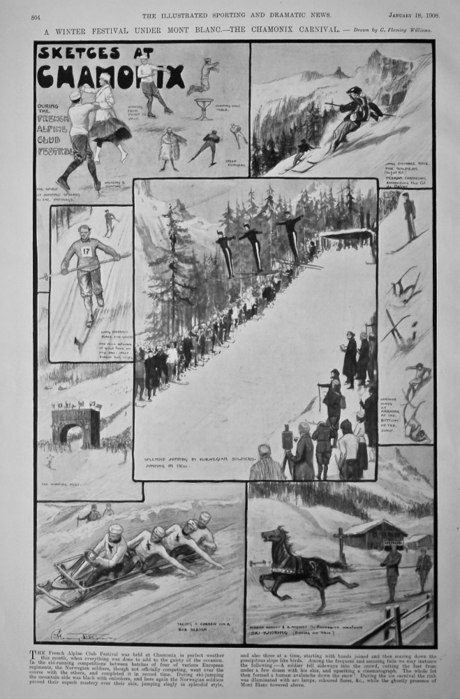 Sketches at Chamonix.  A Winter Festival under Mont Blanc.- The Chamonix Carnival.  1908.