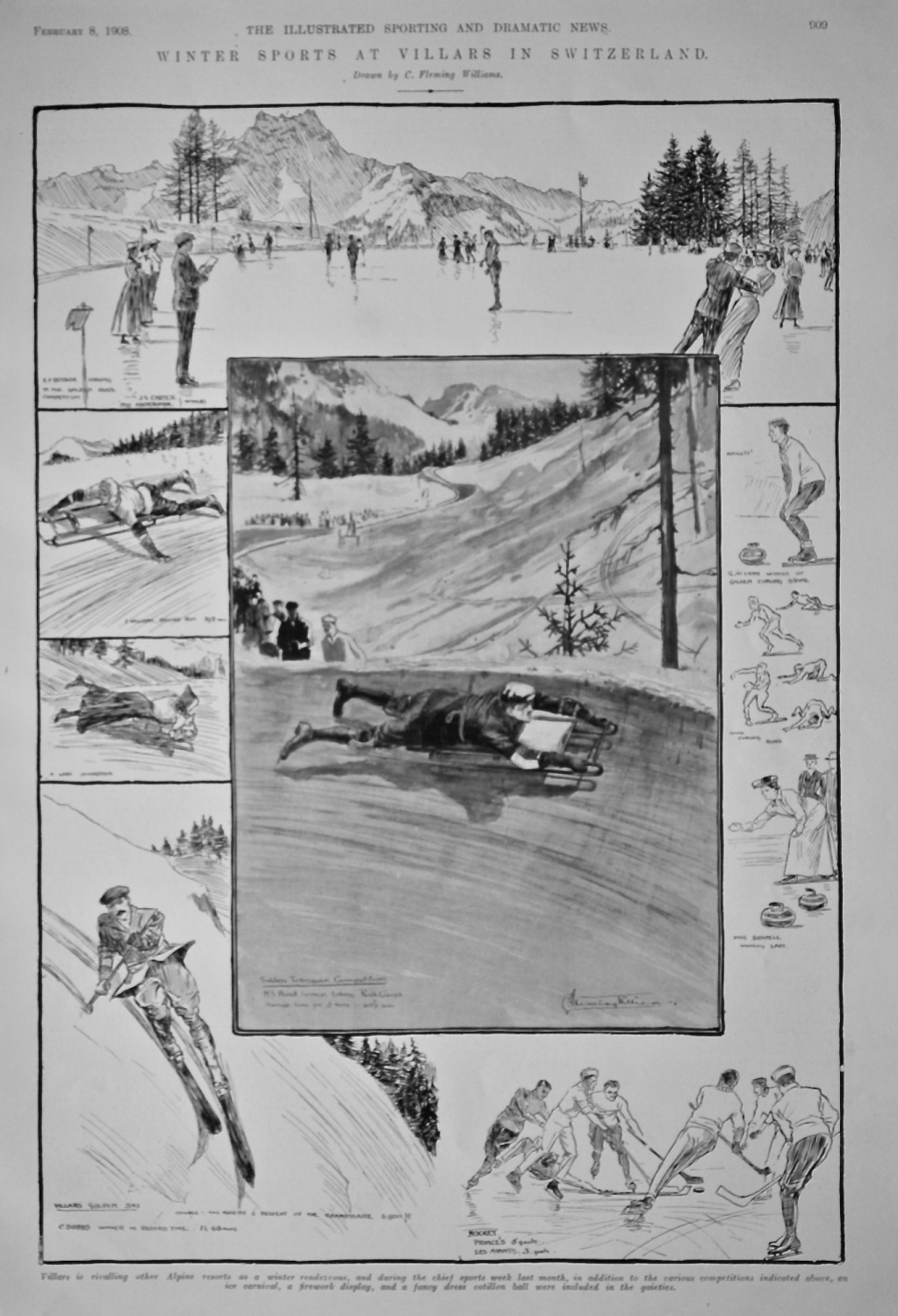Winter Sports in Villars in Switzerland.  1908.