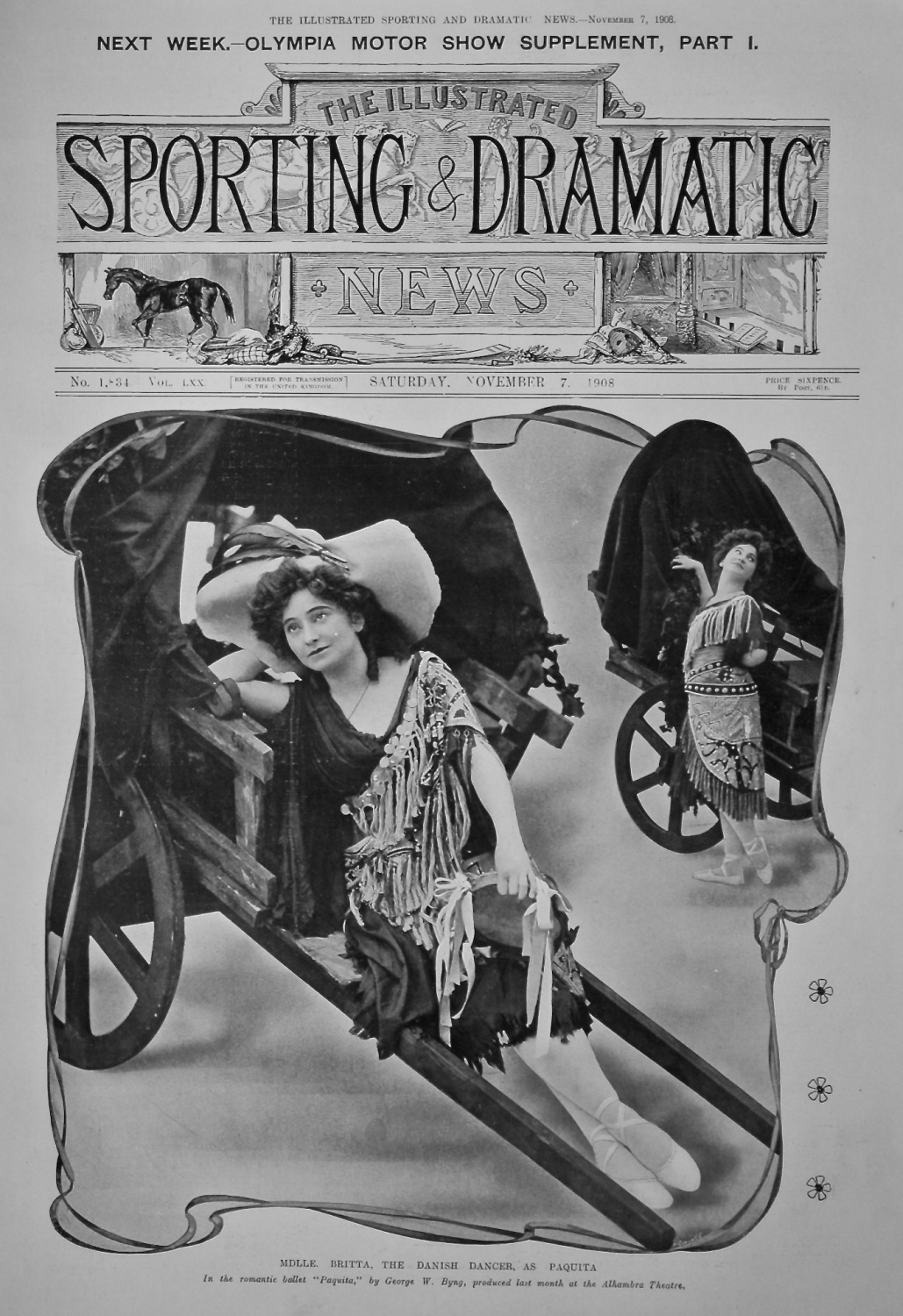 Mdlle. Britta, the Danish Dancer, as Paquita.  1908.