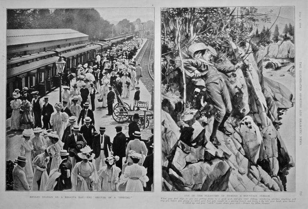 Henley Station on a Regatta Day.- The Arrival of a Special.  1908.