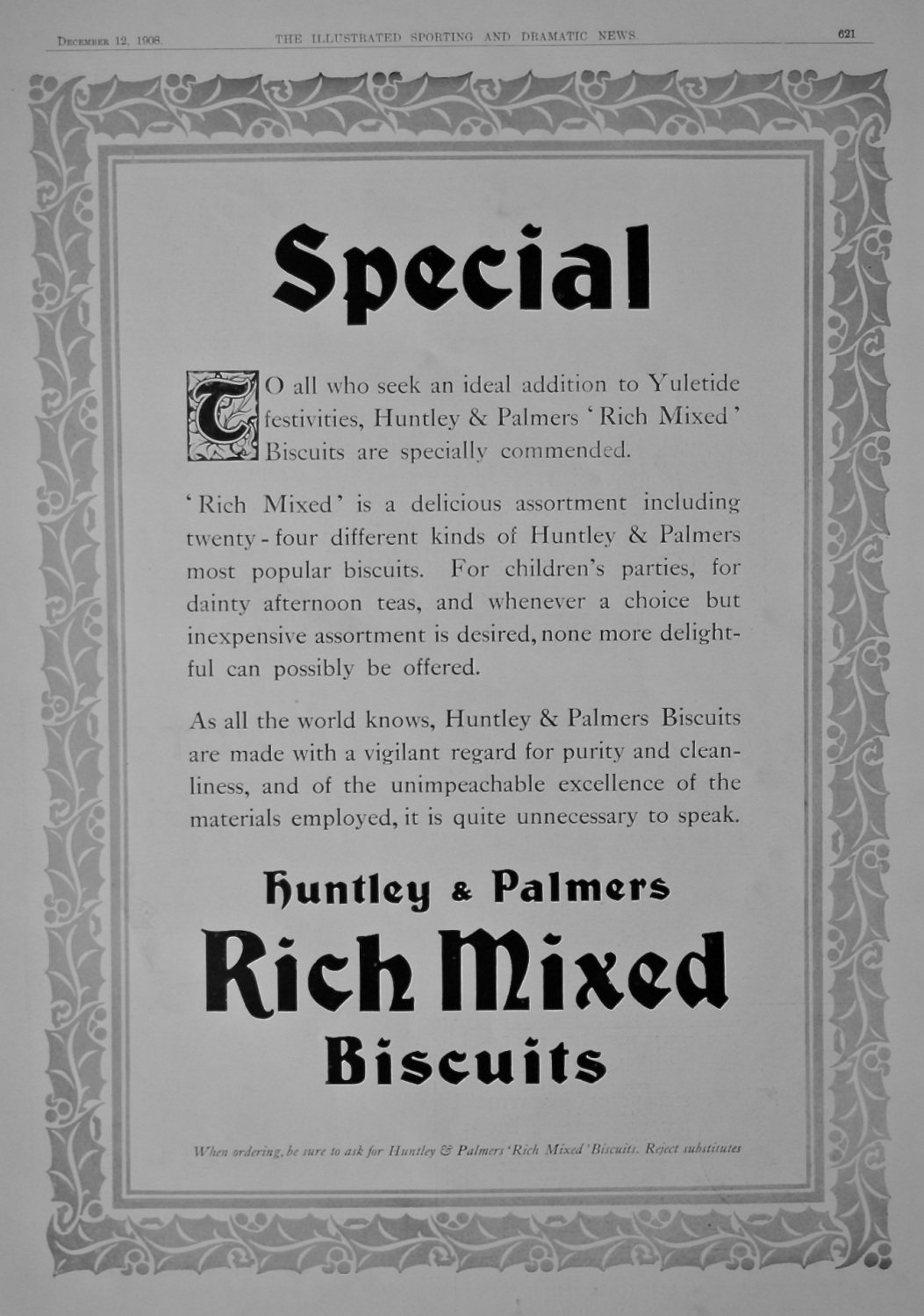 Huntley & Palmers. Rich Mixed Biscuits.  1908.
