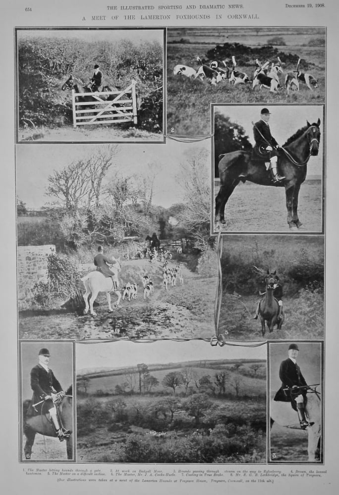 A Meet of the Lamerton Foxhounds in Cornwall.  1908.