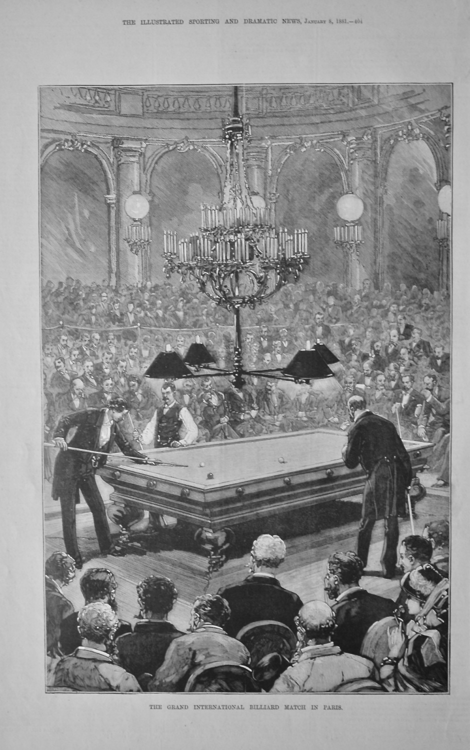 The Grand International Billiard Match in Paris.  1881.
