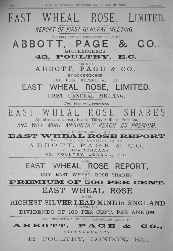 East Wheel Rose Limited.  (Report of First General Meeting)  1881.