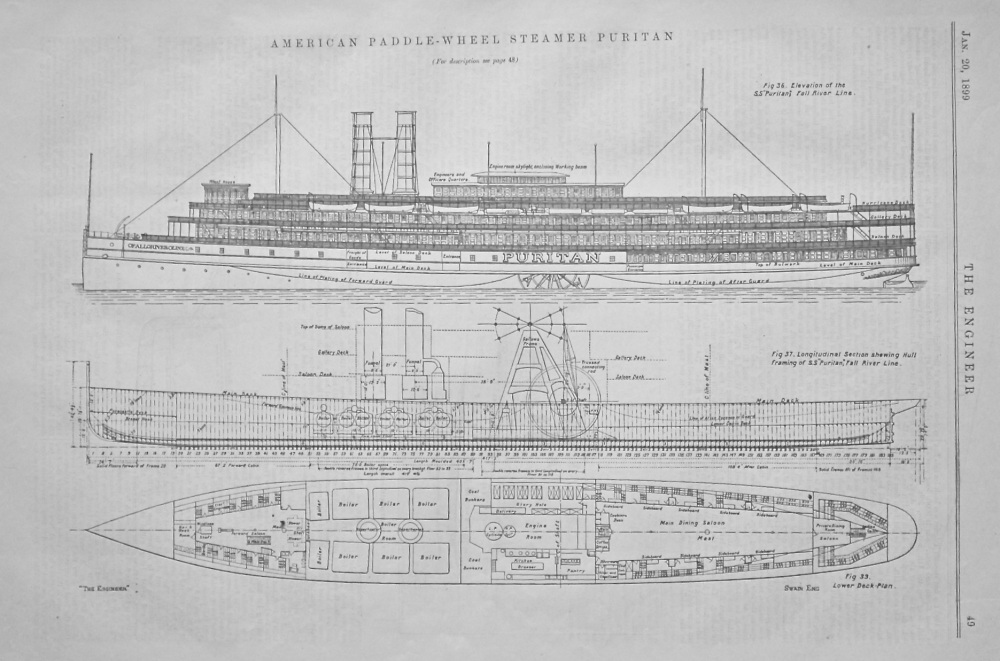 American Paddle-Wheel Steamers with Beam Engines. No. VIII. (Steamers on Long Island Sound).  1899.