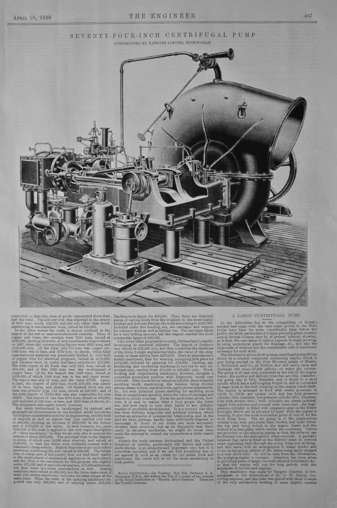 Seventy-Four Inch Centrifugal Pump.  1899.