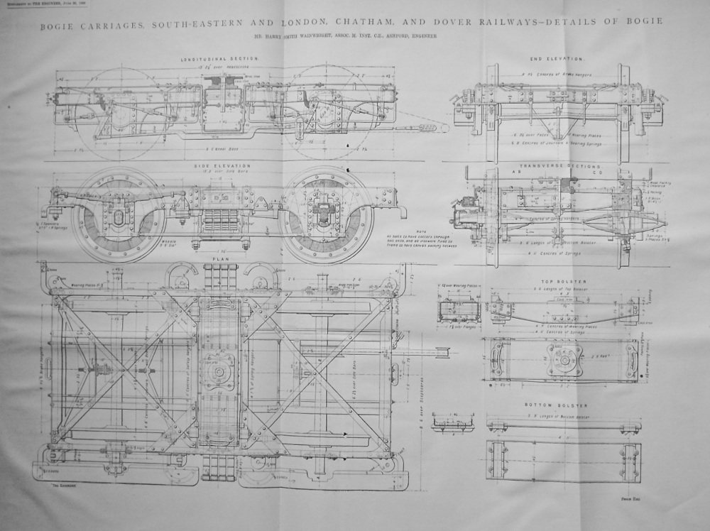 Bogie Carriages, South-Eastern and London, Chatham, and Dover Railways- Details of Bogie.  1899.