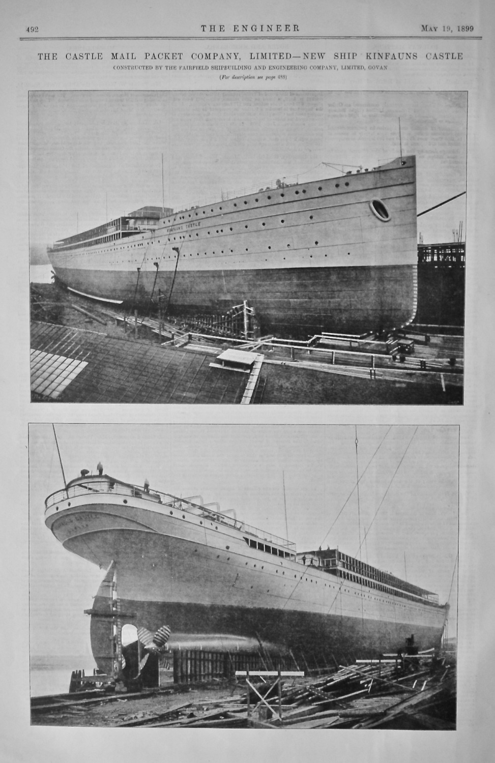 The Castle Mail Packet Company, Limited - New Ship Kinfauns Castle.  1899.