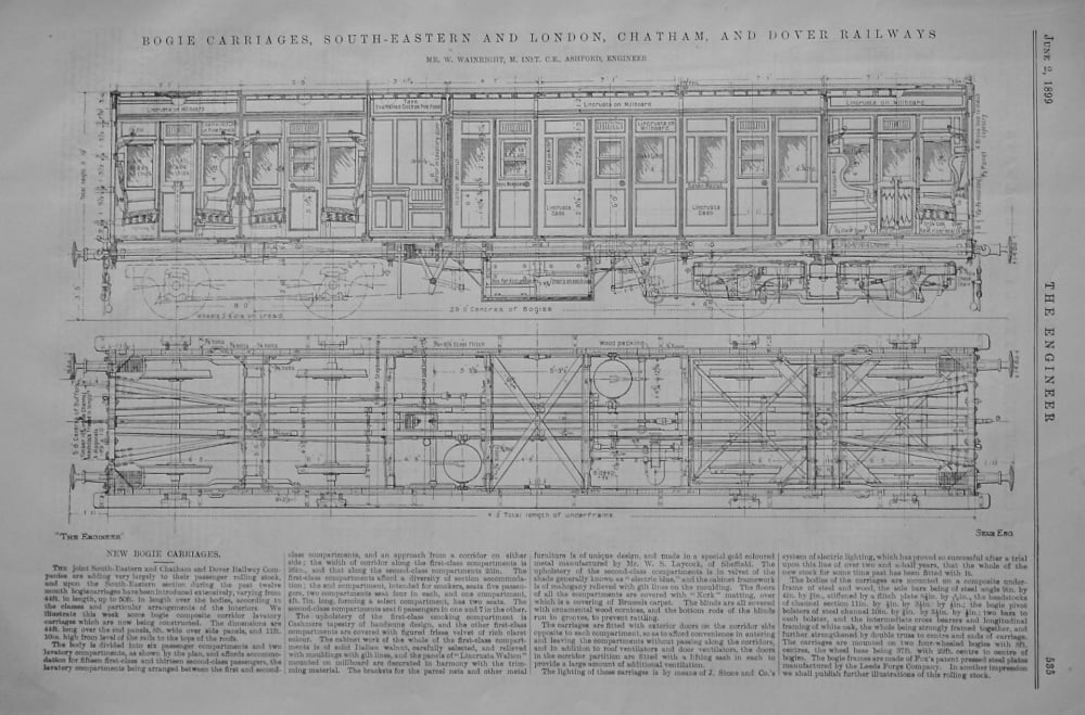 Bogie Carriages, South-Eastern and London, Chatham, and Dover Railways.  1899.