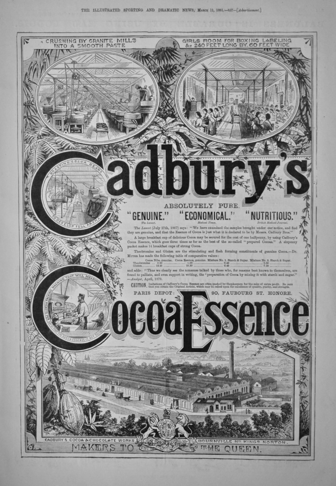 Cadbury's Cocoa Essence.  1881.