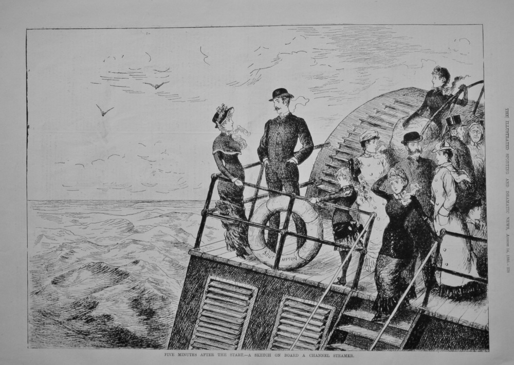 Five Minutes after the start.- A Sketch on Board a Channel Steamer.  1880.