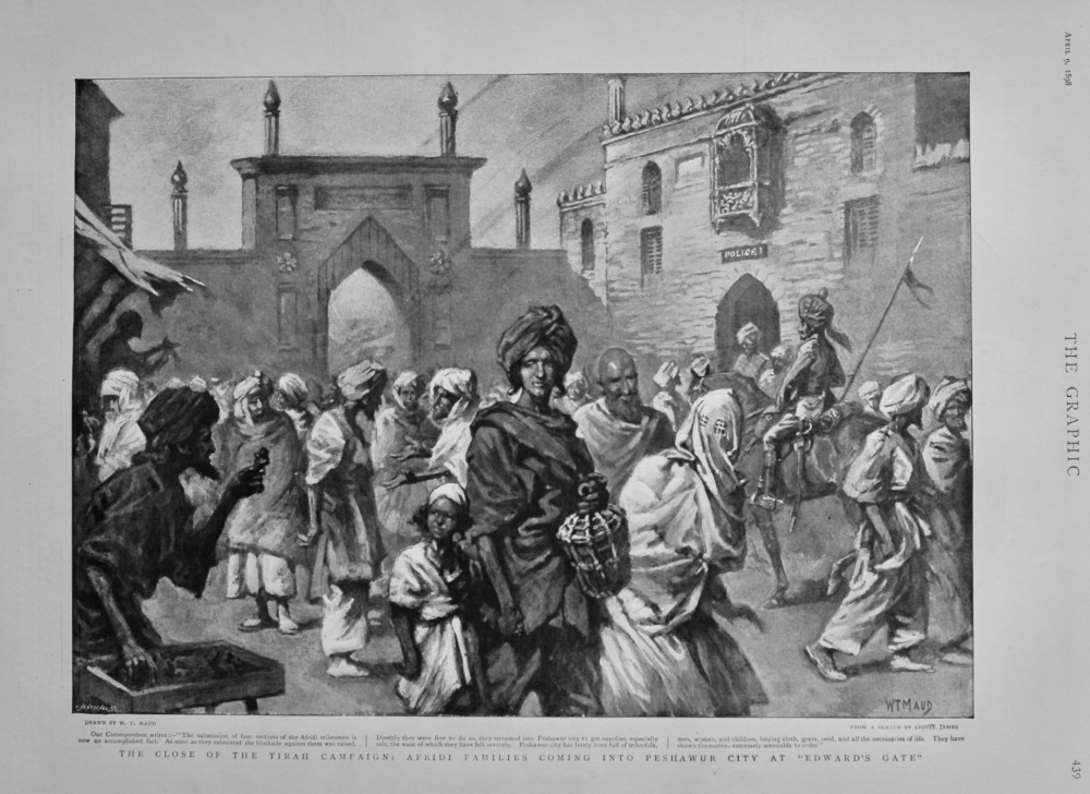 The Close of the Tirah Campaign : Afridi Families coming into Peshawur City at "Edward's Gate".  1898.