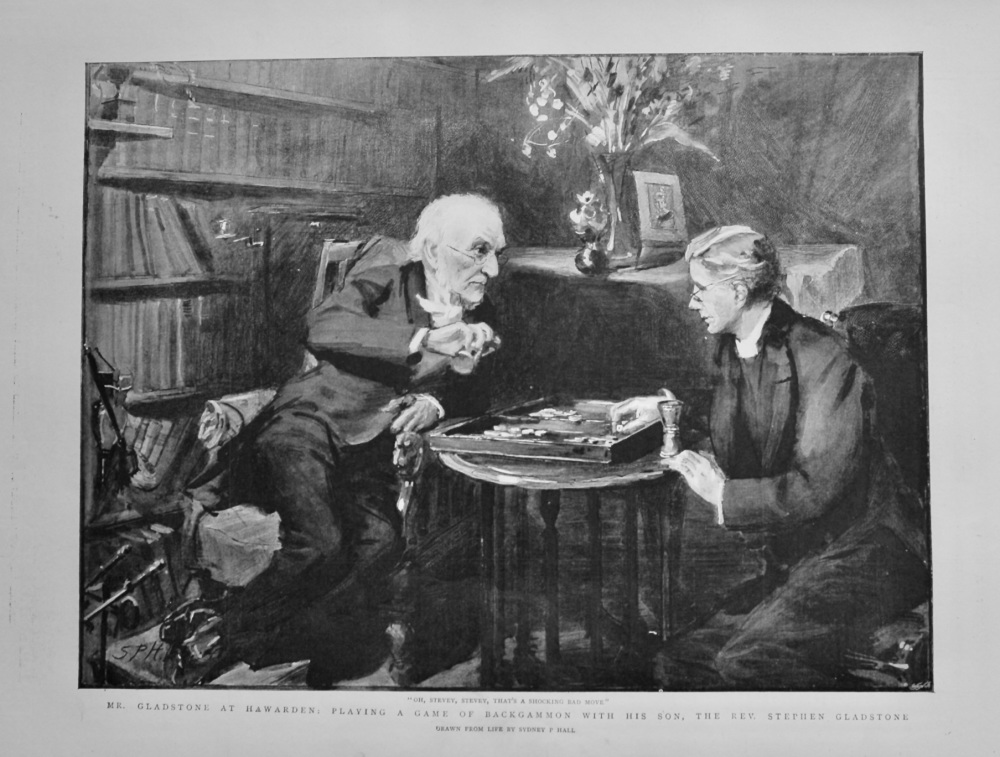 Mr. Gladstone at Hawarden : Playing a Game of Backgammon with his Son, the Rev. Stephen Gladstone. 1898.