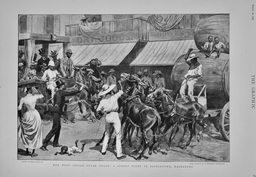 The West Indian Sugar Trade : A Street Scene in Bridgetown, Barbados.  1898.