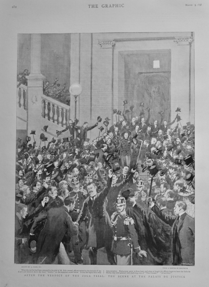 After the Verdict of the Zola Trial : The Scene at the Palais De Justice.  1898.