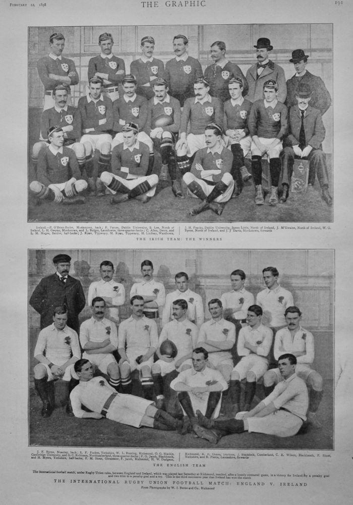The International Rugby Union Match : England v. Ireland.  1898.