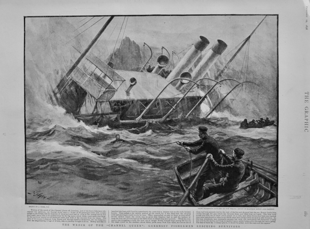 The Wreck of the "Channel Queen" : Guernsey Fishermen Rescuing Survivors.  1898.