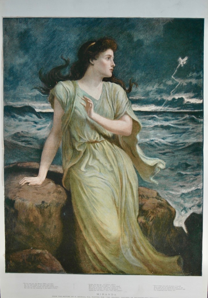 "MIRANDA" (From the picture by F. Goodall, R.A., Painted for "The Graphic" Gallery of Shakespeare's Heroines).  1898.