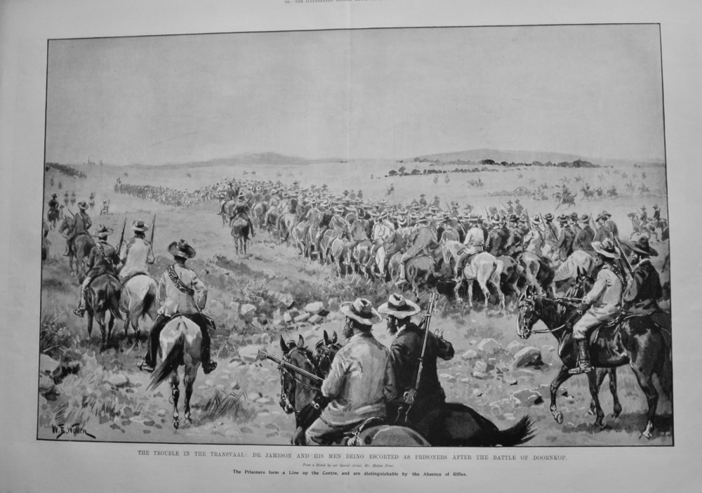 The Trouble in the Transvaal : Dr. Jameson and his Men being escorted as Prisoners after the Battle of Doornkop.  1896.