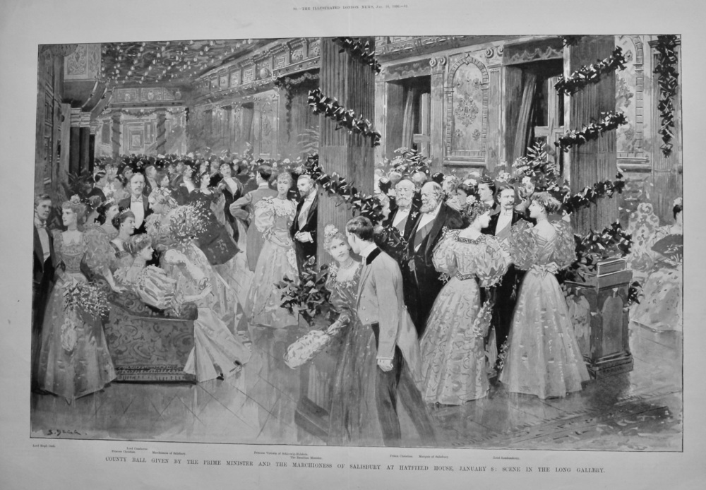 County Ball given by the Prime Minister and the Marchioness of Salisbury at Hatfield House, January 8 : Scene in the long Gallery.  1896.