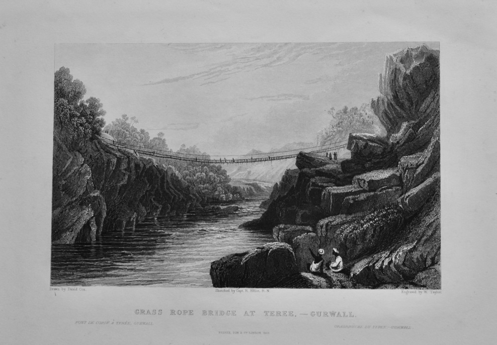 Grass Rope Bridge at Teree. - Gurwall.  1850c.